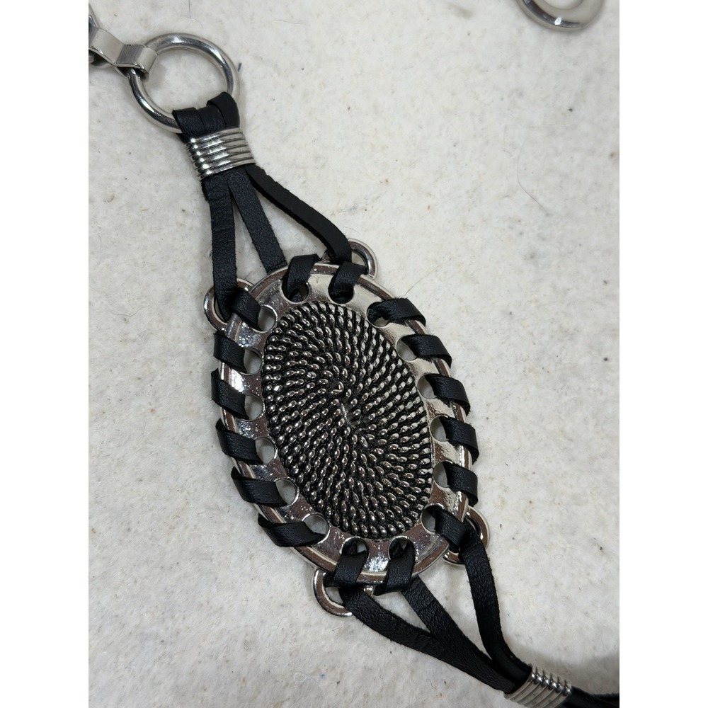 Womens Boho Western Concho Chain Belt Black Silver Festival Y2K Adjustable - Picture 2 of 16